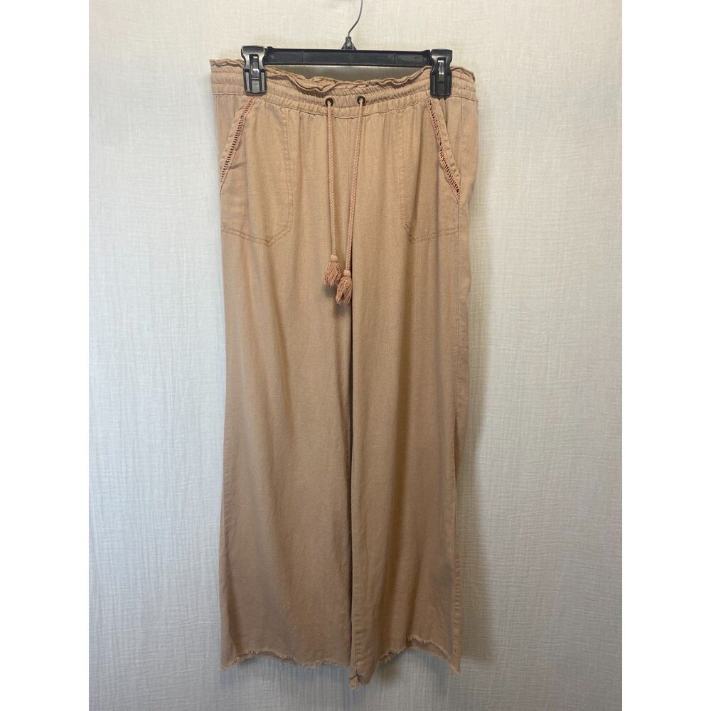 Jolt Linen Blend Drawstring Pants Sz 26 Salmon Raw Hem Embroidered Bohemian